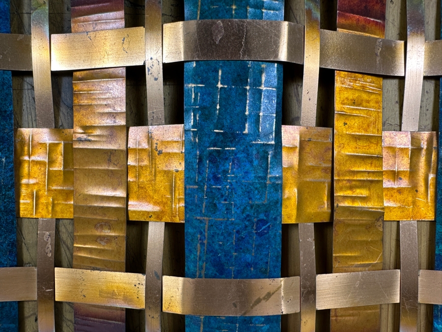 Vintage Woven Copper Abstract Geometric Sculpture On Board Unsigned By Artist 28 X 21 [Photo 3]