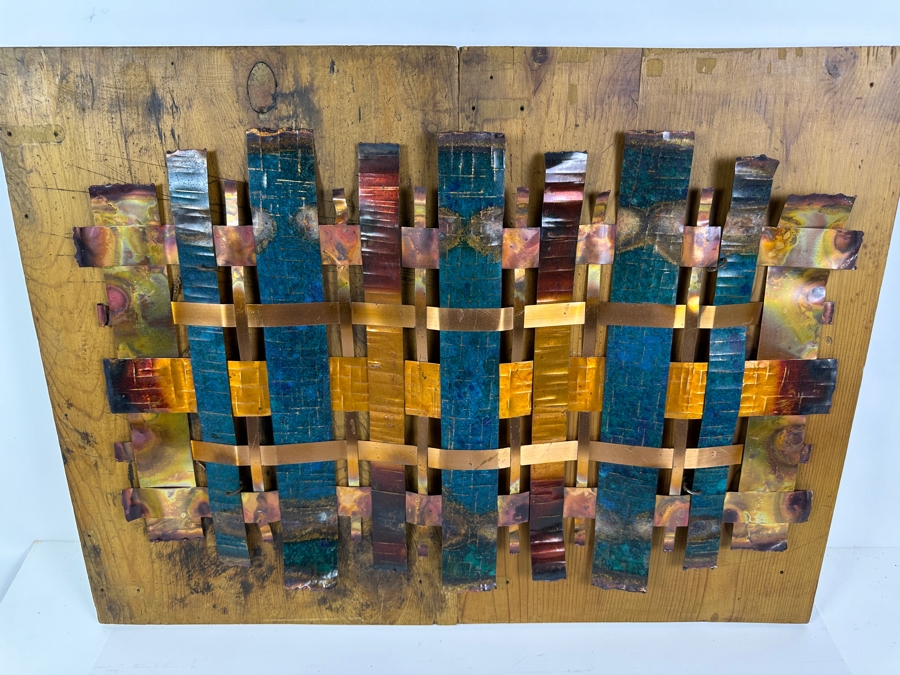 Vintage Woven Copper Abstract Geometric Sculpture On Board Unsigned By Artist 28 X 21 [Photo 2]