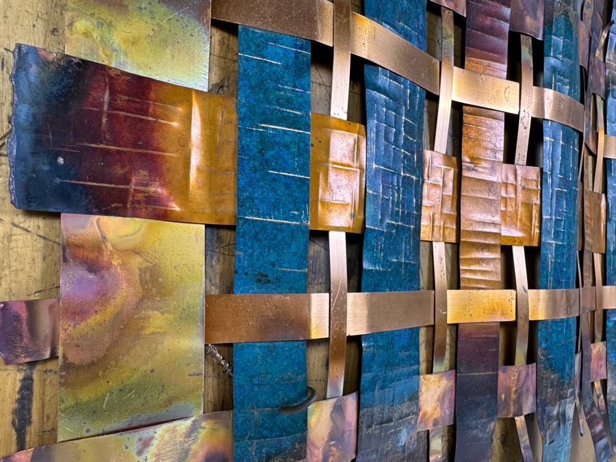 Vintage Woven Copper Abstract Geometric Sculpture On Board Unsigned By Artist 28 X 21 [Photo 4]