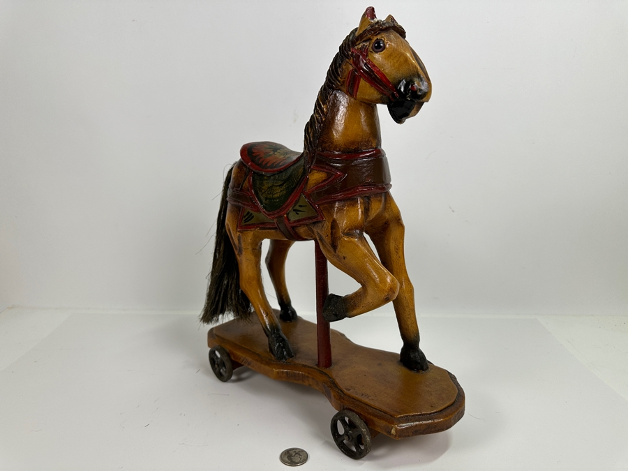 Decorative Reproduction Toy Horse On Metal Wheels 13W X 5D X 14H [Photo 5]