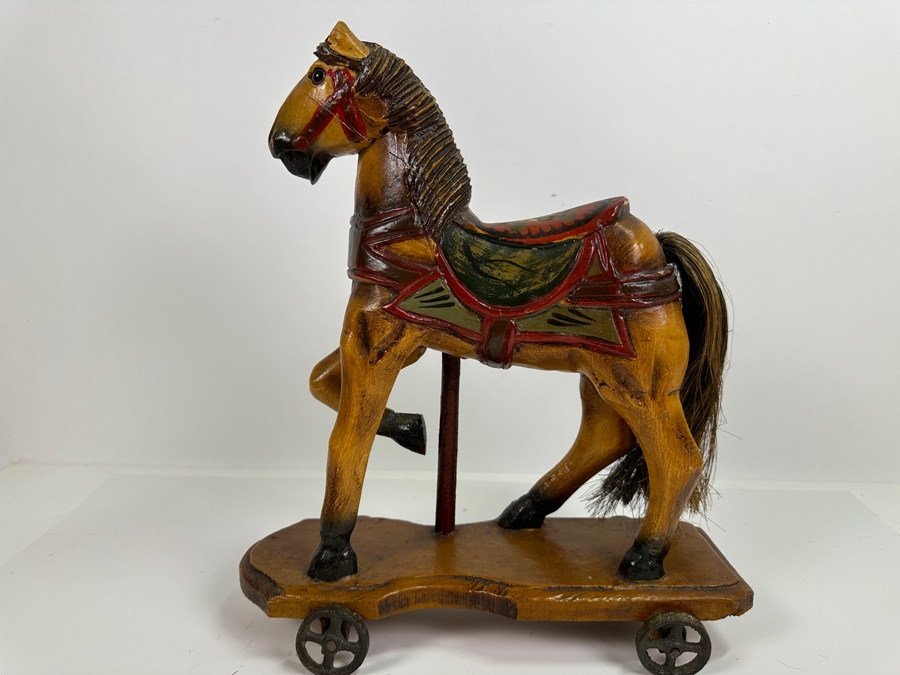 Decorative Reproduction Toy Horse On Metal Wheels 13W X 5D X 14H [Photo 6]
