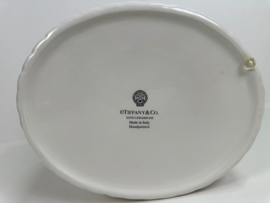 Tiffany & Co. Large Ceramic Hand Painted Centerpiece Fruit Basket With Original Box Made In Italy 10W X 7.5D X 12H [Photo 9]