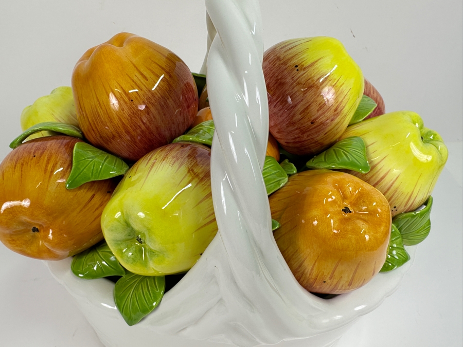 Tiffany & Co. Large Ceramic Hand Painted Centerpiece Fruit Basket With Original Box Made In Italy 10W X 7.5D X 12H [Photo 8]