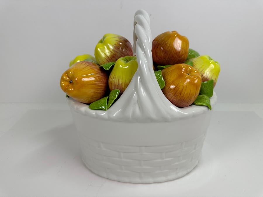 Tiffany & Co. Large Ceramic Hand Painted Centerpiece Fruit Basket With Original Box Made In Italy 10W X 7.5D X 12H [Photo 4]