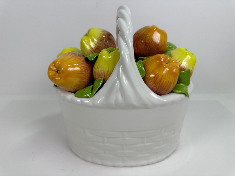 Tiffany & Co. Large Ceramic Hand Painted Centerpiece Fruit Basket With Original Box Made In Italy 10W X 7.5D X 12H [Photo 5]