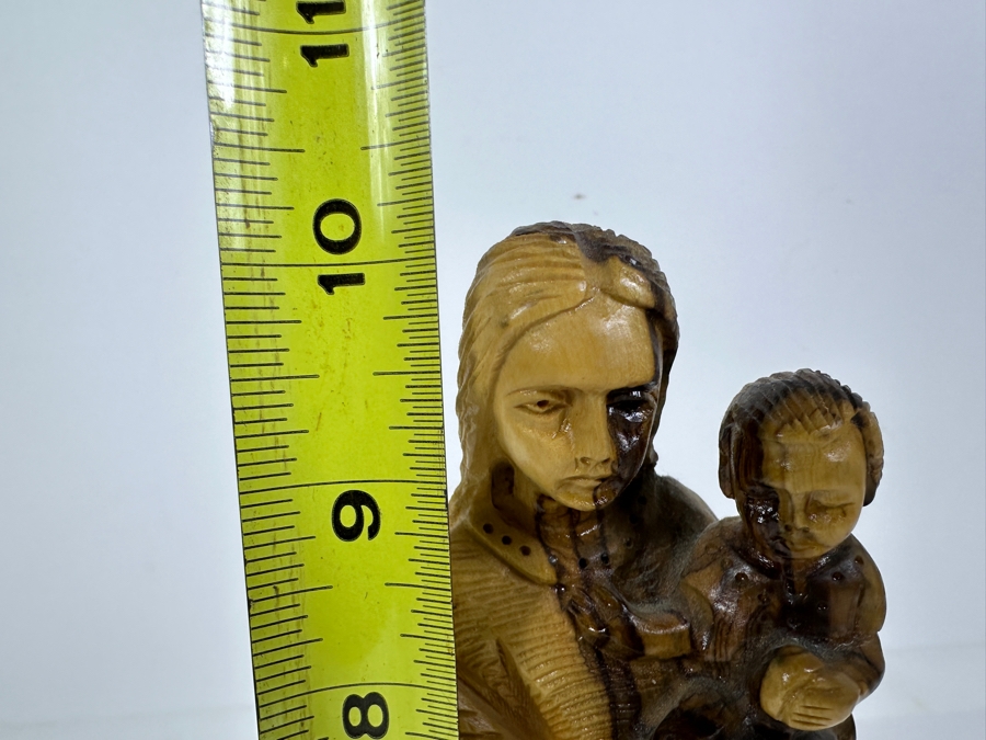 Carved Olive Wood Holy Land Jerusalem Sculpture Of Mary With Baby Jesus 10H [Photo 7]