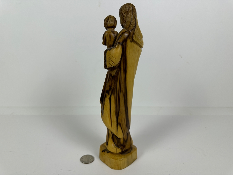Carved Olive Wood Holy Land Jerusalem Sculpture Of Mary With Baby Jesus 10H [Photo 4]