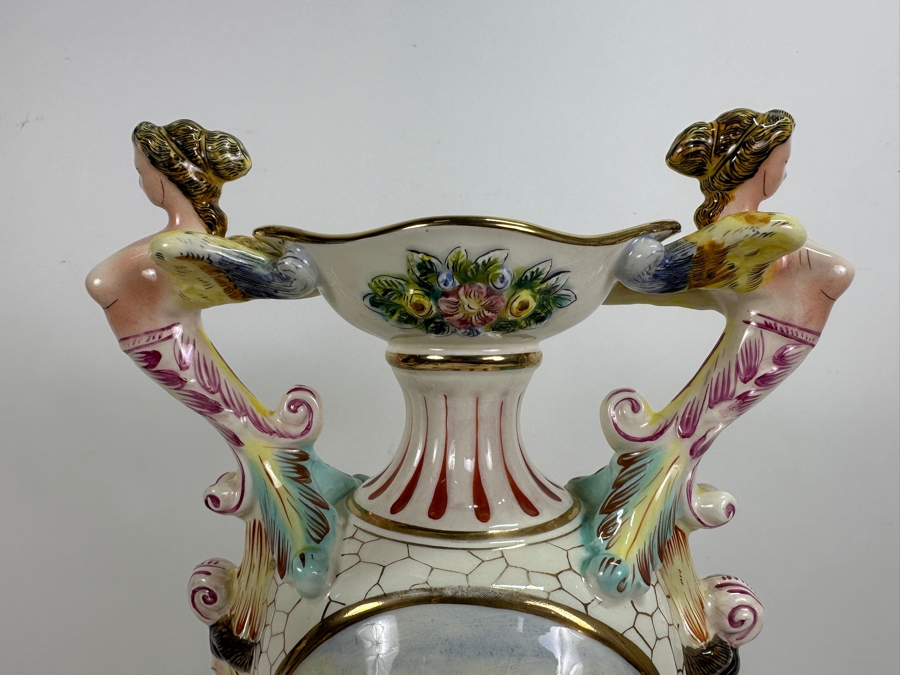 Impressive Large Vintage Signed Italian Capodimonte Footed Porcelain Hand Painted Pedestal Vase 19H [Photo 14]