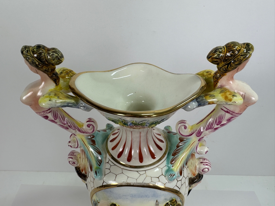 Impressive Large Vintage Signed Italian Capodimonte Footed Porcelain Hand Painted Pedestal Vase 19H [Photo 15]