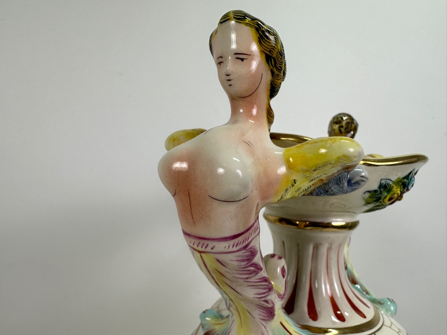 Impressive Large Vintage Signed Italian Capodimonte Footed Porcelain Hand Painted Pedestal Vase 19H [Photo 8]