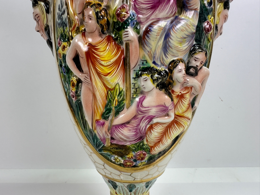 Impressive Large Vintage Signed Italian Capodimonte Footed Porcelain Hand Painted Pedestal Vase 19H [Photo 5]