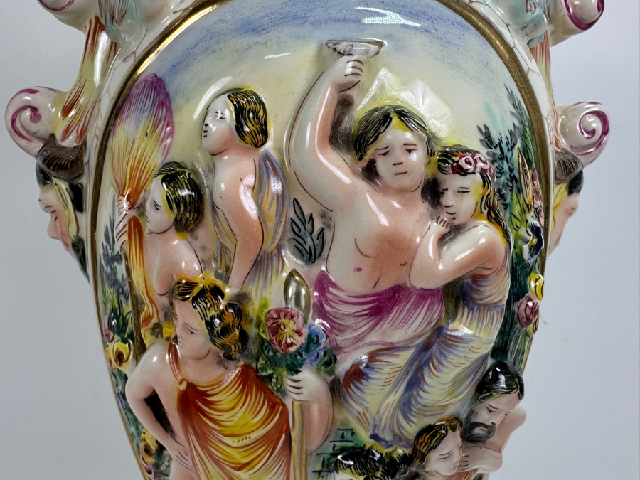 Impressive Large Vintage Signed Italian Capodimonte Footed Porcelain Hand Painted Pedestal Vase 19H [Photo 4]
