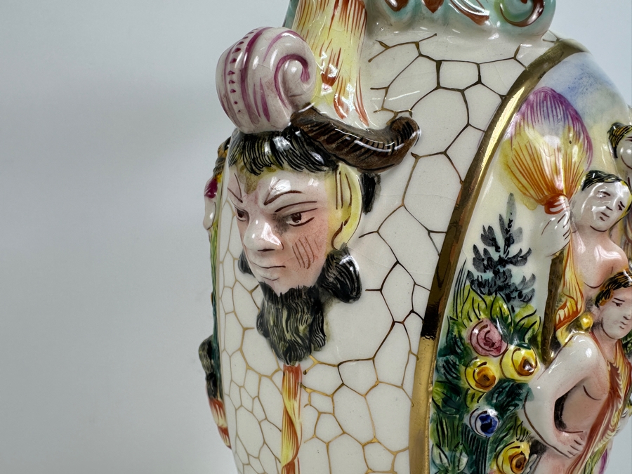 Impressive Large Vintage Signed Italian Capodimonte Footed Porcelain Hand Painted Pedestal Vase 19H [Photo 9]