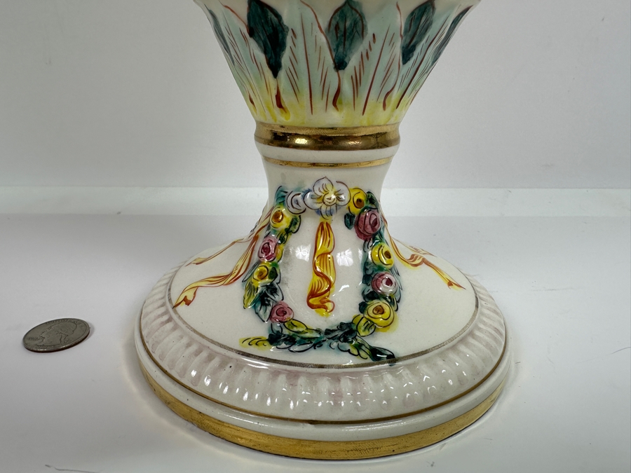 Impressive Large Vintage Signed Italian Capodimonte Footed Porcelain Hand Painted Pedestal Vase 19H [Photo 6]