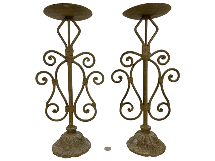 Pair Of Vintage Cast Iron Candle Holders 17.5H