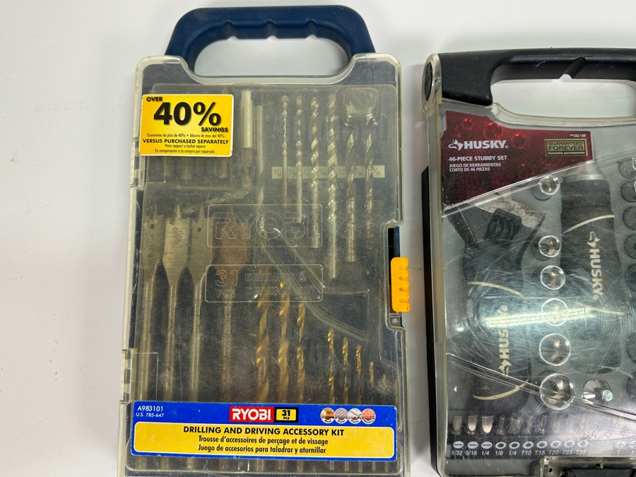 Tool Lot: Husky Tool Set, Ryobi Drilling And Driving Accessory Kit And Black & Decker Auto Tape Measure [Photo 3]