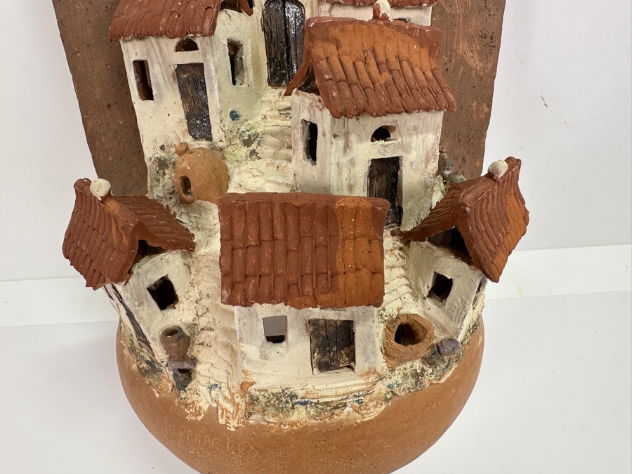 Relief Pottery Village Wall Sculpture Artist Signed From Bolivia 9W X 5D X 16H [Photo 3]