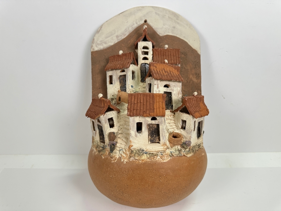 Relief Pottery Village Wall Sculpture Artist Signed From Bolivia 9W X 5D X 16H [Photo 2]