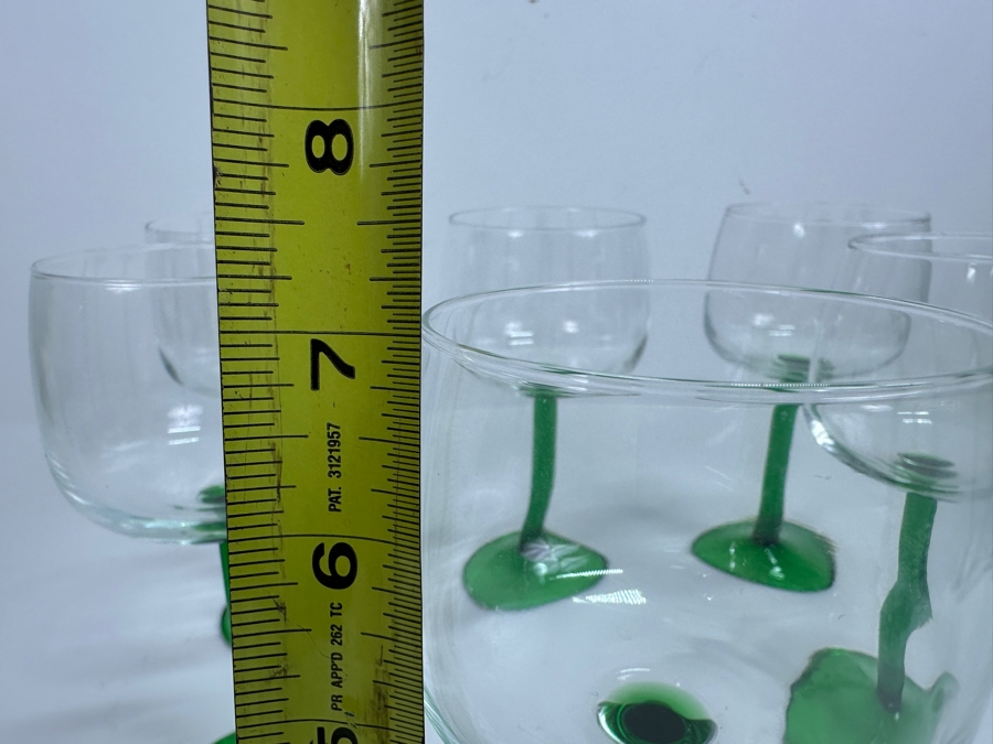 Set Of Six Luminarc Verrerie  D'arques Green Stemmed Wine Glasses France 7H [Photo 5]