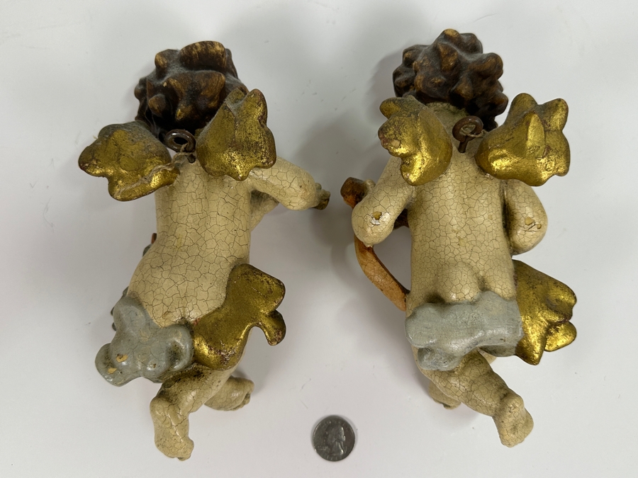 Pair Of Vintage Hand Painted Cherubs Wall Decor 9H [Photo 6]