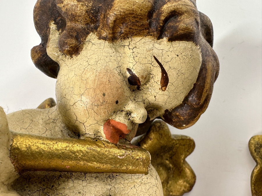 Pair Of Vintage Hand Painted Cherubs Wall Decor 9H [Photo 5]
