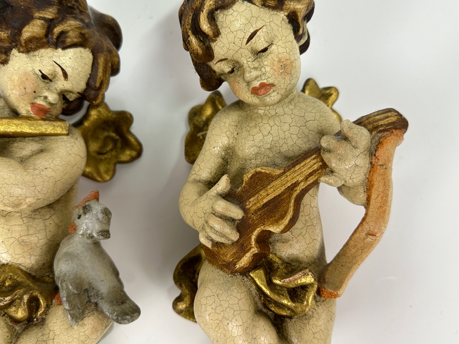 Pair Of Vintage Hand Painted Cherubs Wall Decor 9H [Photo 3]