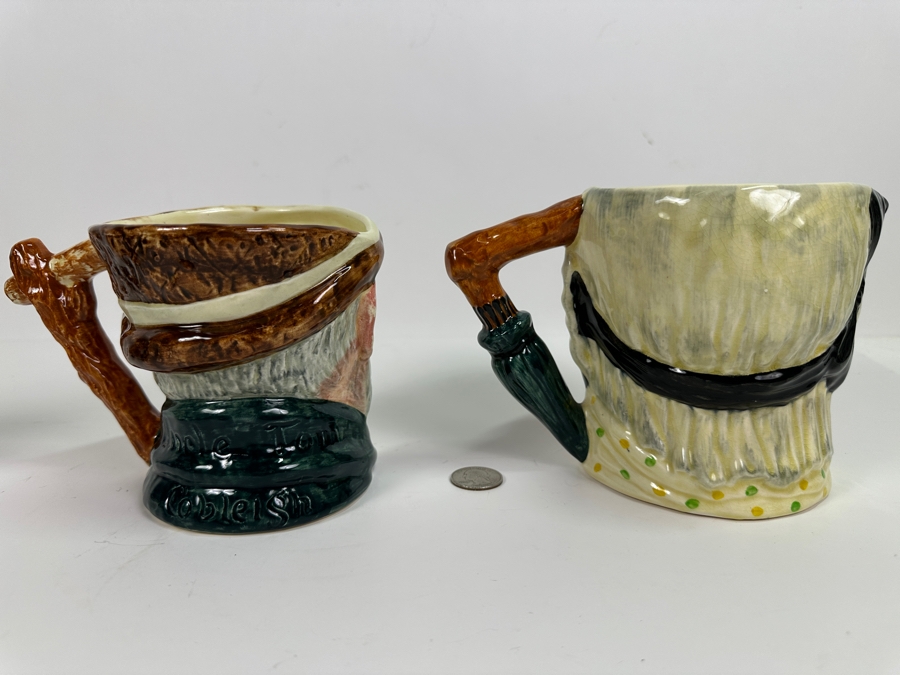 Pair Of English Ware Lancaster Hanley England Toby Mugs: Uncle Tom Cobleigh & Sarah Gamp 4.75H [Photo 3]