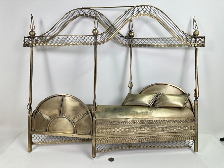 Signed Curtis Jere Canopy Bed Metal Wall Sculpture 30W X 26.5H [Photo 2]