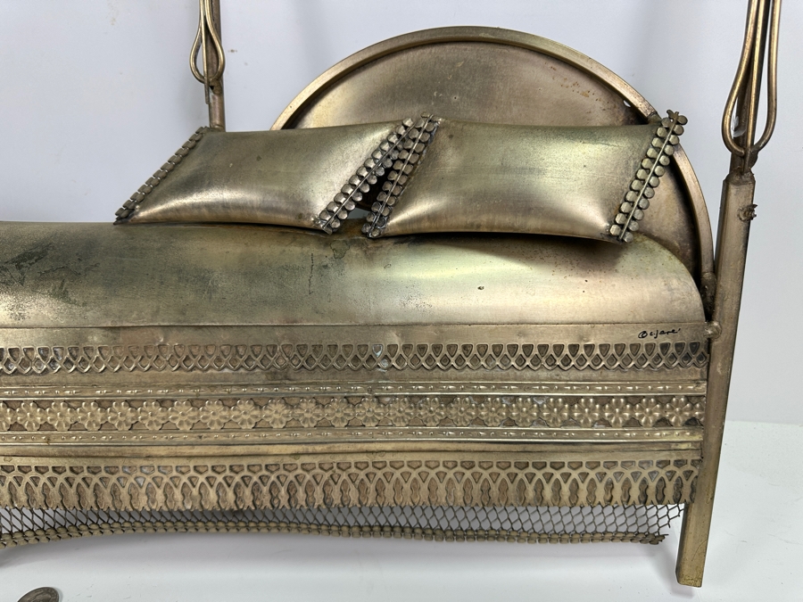 Signed Curtis Jere Canopy Bed Metal Wall Sculpture 30W X 26.5H [Photo 3]