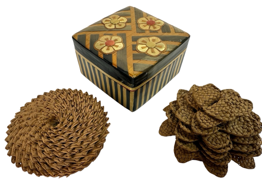 Pair Of Small Hand Woven Nesting Baskets And Handmade Nesting Boxes [Photo 1]