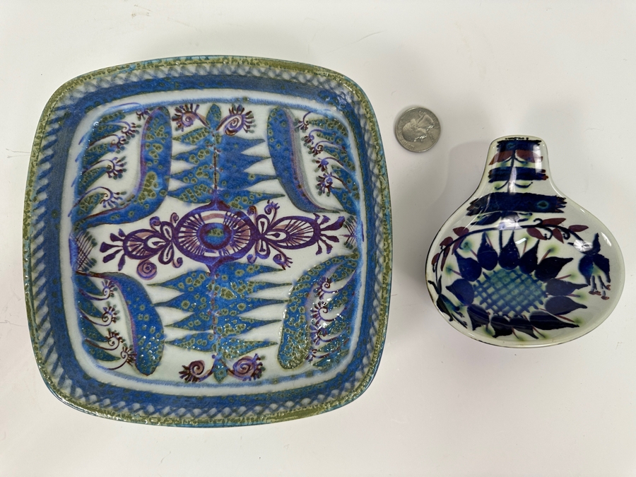 Signed Marianne Johanson For Royal Copenhagen Denmark: Square Dish In Faience 412/2883 And Spoon Rest 145/2898 [Photo 2]