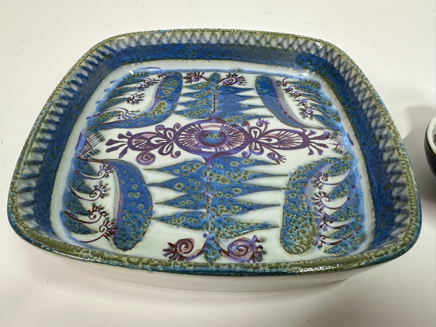 Signed Marianne Johanson For Royal Copenhagen Denmark: Square Dish In Faience 412/2883 And Spoon Rest 145/2898 [Photo 4]