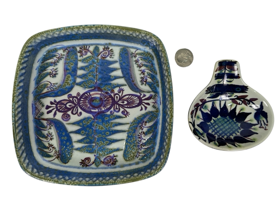 Signed Marianne Johanson For Royal Copenhagen Denmark: Square Dish In Faience 412/2883 And Spoon Rest 145/2898 [Photo 1]