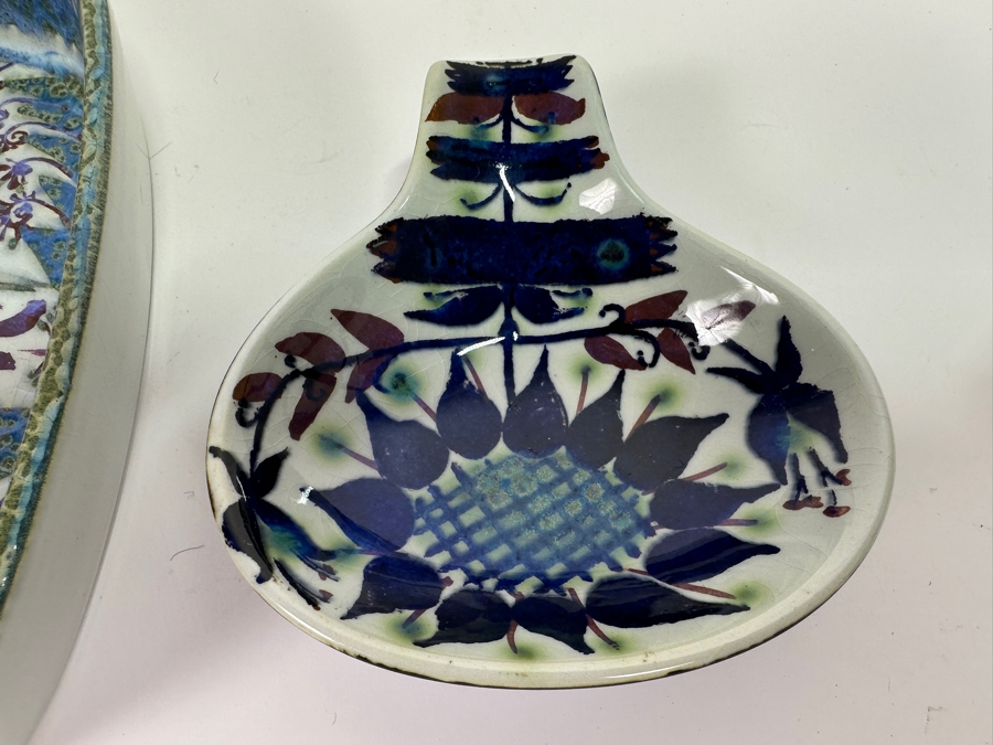 Signed Marianne Johanson For Royal Copenhagen Denmark: Square Dish In Faience 412/2883 And Spoon Rest 145/2898 [Photo 5]