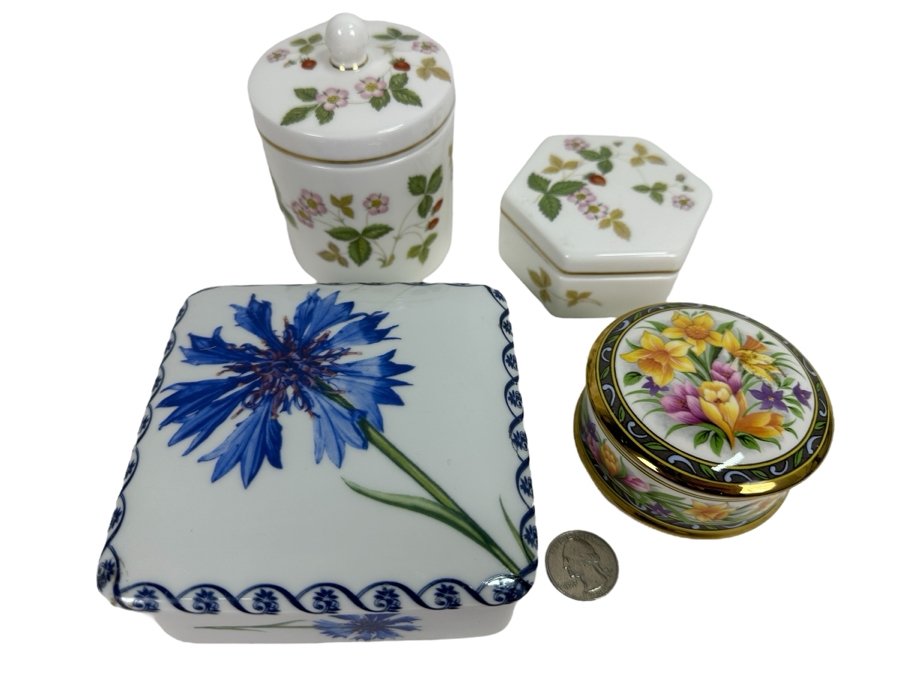 Collection Of Four Porcelain Boxes: (1) T. Limoges, (2) Wedgwood Bone China Wild Strawberry & (1) Ayshford Fine Bone China Staffordshire England Spring Flowers [Photo 2]