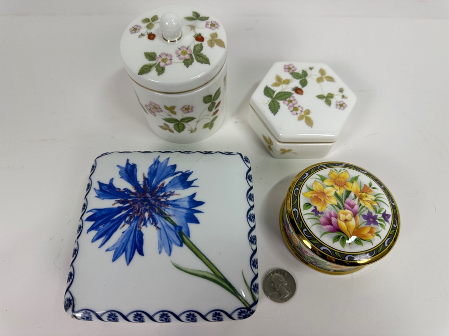 Collection Of Four Porcelain Boxes: (1) T. Limoges, (2) Wedgwood Bone China Wild Strawberry & (1) Ayshford Fine Bone China Staffordshire England Spring Flowers [Photo 3]