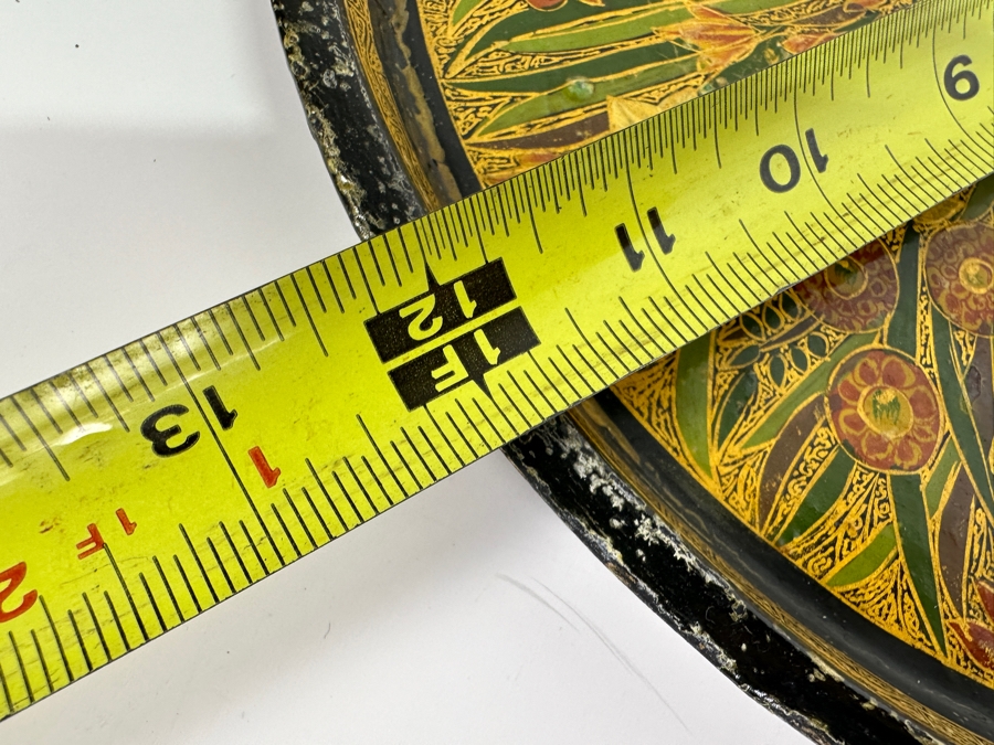 Vintage Hand Painted Russian Lobed Bowl Copper Lined With Matching Round Tray 12W [Photo 8]