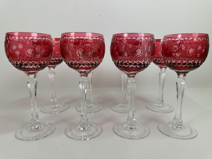 Set Of Eight Red Cut Crystal Stemware Glasses 7 5/8'H [Photo 3]