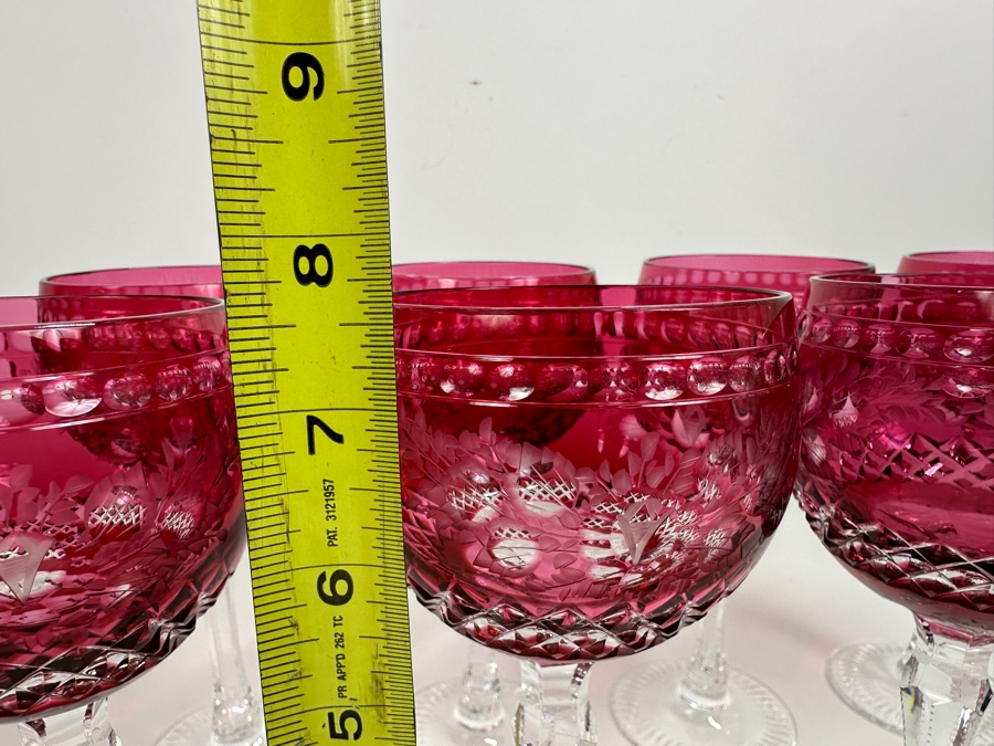 Set Of Eight Red Cut Crystal Stemware Glasses 7 5/8'H [Photo 8]