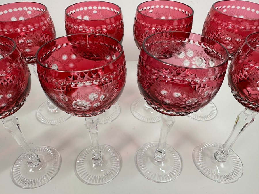 Set Of Eight Red Cut Crystal Stemware Glasses 7 5/8'H [Photo 6]