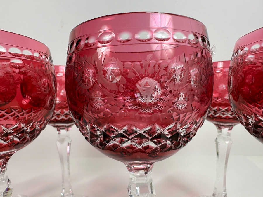 Set Of Eight Red Cut Crystal Stemware Glasses 7 5/8'H [Photo 4]