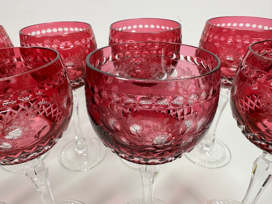 Set Of Eight Red Cut Crystal Stemware Glasses 7 5/8'H [Photo 5]