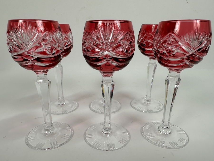 Set of (6) Vintage Echt Bleikristall Crystal Cordial Glasses 4.5'H [Photo 2]