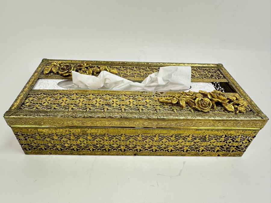 Vintage 24k Gold Plated Tissue Box 10.5 x 5 x 2.5 [Photo 2]