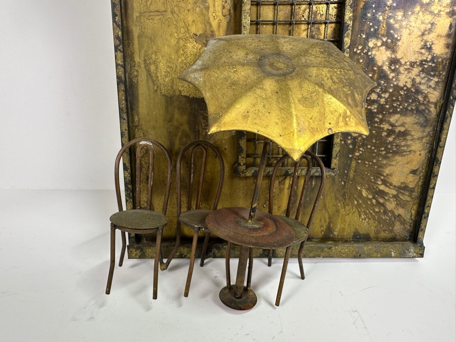 Signed Curtis Jere Parisian Cafe Brass Wall Sculpture 11W X 3D X 36H [Photo 3]