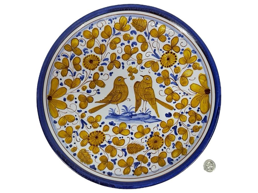 Vintage Italian Deruta Hand Painted Wall Plate With Pair Of Birds And Flowers 12H [Photo 1]