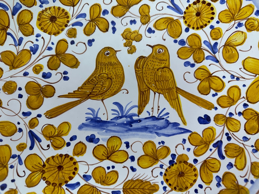 Vintage Italian Deruta Hand Painted Wall Plate With Pair Of Birds And Flowers 12H [Photo 3]