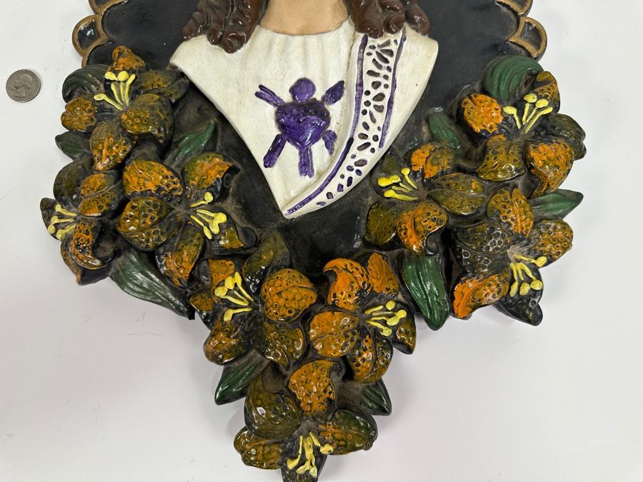 Vintage 1950/60s Mid-Century Signed Jesus Wall Plaque 14W X 19H X 4D [Photo 3]