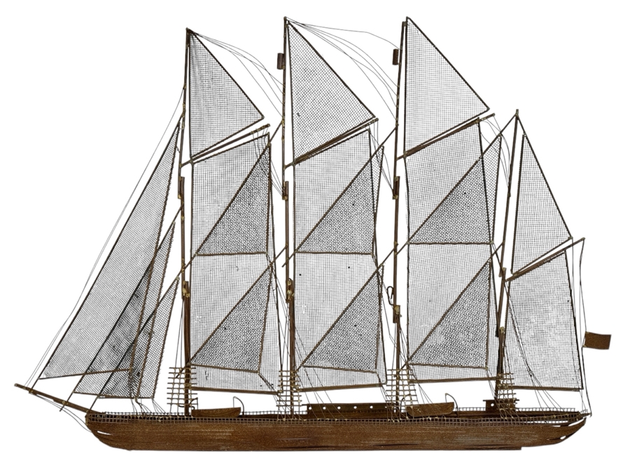 Vintage Rustic Metal Sailing Ship Wall Sculpture Attributed To Curtis Jere 43W X 30H [Photo 1]