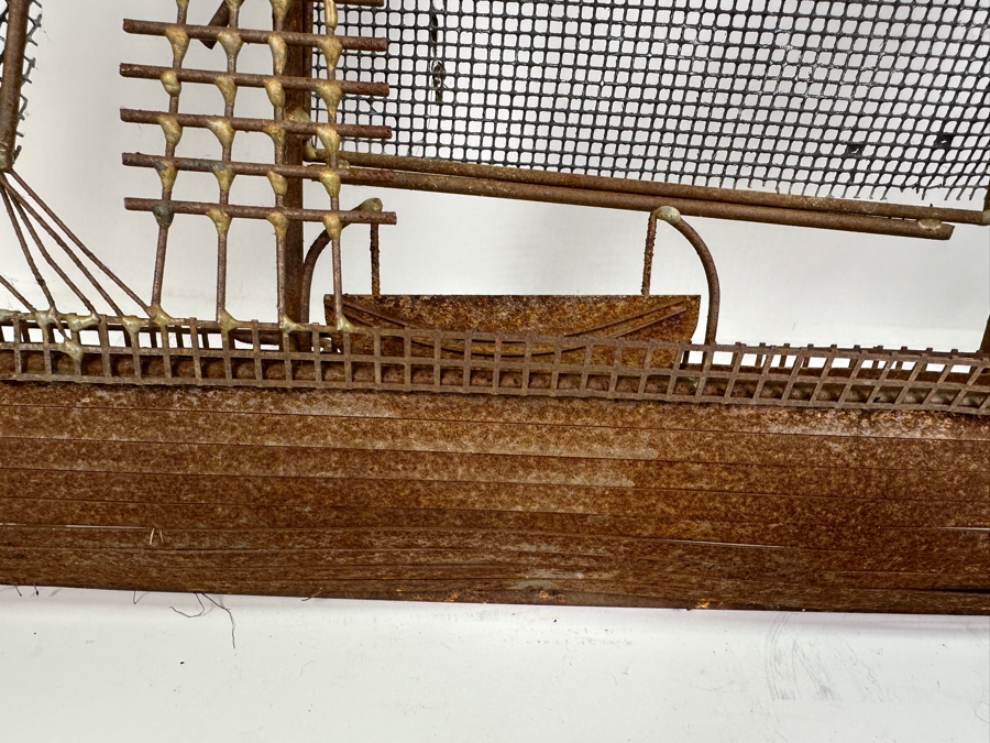 Vintage Rustic Metal Sailing Ship Wall Sculpture Attributed To Curtis Jere 43W X 30H [Photo 3]